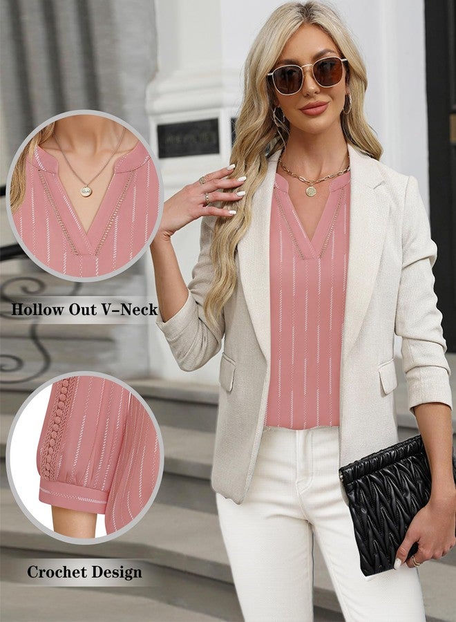 Unixseque Office Blouses for Women for Work V Neck Business Casual Tops Loose Fit Work Shirts Tunic Blouses Top Elegant Flowy Office Shirts Blouse Trendy 2024 Ladies Office Tops Fashion Pink Stripe M - Image 3